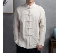 Men's Long Sleeve Traditional Chinese Kung Fu Tai Chi Jacket Tang Suit Shirt with Stand Collar Button Closure Casual Coat (3XL Apricot)