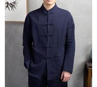 Men's Long Sleeve Traditional Chinese Kung Fu Tai Chi Jacket Tang Suit Shirt with Stand Collar Button Closure Casual Coat (3XL Navy)