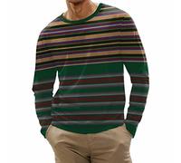 Men's Long Sleeve Tshirt, Casual Sport Striped Digital Print Round Neck T-Shirt
