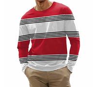 Men's Long Sleeve Tshirt, Casual Sport Striped Digital Print Round Neck T-Shirt