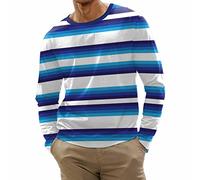 Men's Long Sleeve Tshirt, Casual Sport Striped Digital Print Round Neck T-Shirt