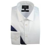 Men's Long Sleeve Twill Shirt - 100% Cotton - Ultimate Easy Iron - Fit Guaranteed - Business Formal Smart Casual - White Shirts for Men - Slim Fit, Single Cuff - Plain Pattern - WS 18