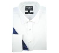 Men's Long Sleeve Twill Shirt - 100% Cotton - Ultimate Easy Iron - Fit Guaranteed - Business Formal Smart Casual - White Shirts for Men - Slim Fit, Double Cuff - Plain Pattern - WS 18