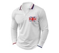 Men's Long Sleeve Union Jack Polo Shirt Great Britain Bunting Flags Print Collared Button Down Golf Shirts Autumn Regular Fit Plus Size T-Shirt Holiday Clothes for Men UK