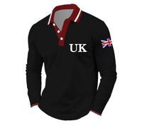 Men's Long Sleeve Union Jack Polo Shirt Great Britain Bunting Flags Print Collared Button Down Golf Shirts Autumn Regular Fit Plus Size T-Shirt Holiday Clothes for Men UK