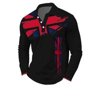 Men's Long Sleeve Union Jack Polo Shirt Great Britain Bunting Flags Print Collared Button Down Golf Shirts Autumn Regular Fit Plus Size T-Shirt Holiday Clothes for Men UK