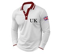 Men's Long Sleeve Union Jack Polo Shirt Great Britain Bunting Flags Print Collared Button Down Golf Shirts Autumn Regular Fit Plus Size T-Shirt Holiday Clothes for Men UK