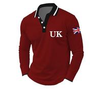 Men's Long Sleeve Union Jack Polo Shirts Great Britain Bunting Flags Print Button Front Golf Shirt Plus Size Holiday T-Shirt Breathable Workout Tops for Men UK