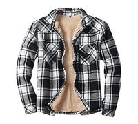Mens Long Sleeve Warm Sherpa Lined Fleece Plaid Flannel Shirt Jacket Rugged Button Up Buffalo Plaid Coat Winter Outwear