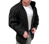Men's Long-Sleeved Cardigan, Cable Knit, Chunky Knit Cardigan Warm in Winter Sweater Business Jacket Regular Fit, Ideal for Casual Looks S-3Xl,Black,3XL