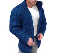 Men's Long-Sleeved Cardigan, Cable Knit, Chunky Knit Cardigan Warm in Winter Sweater Business Jacket Regular Fit, Ideal for Casual Looks S-3Xl,Blue,XL
