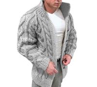 Men'S Long-Sleeved Cardigan, Cable Knit, Chunky Knit Cardigan Warm In Winter Sweater Business Jacket Regular Fit, Ideal For Casual Looks S-3Xl,Grey,M