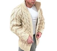 Men'S Long-Sleeved Cardigan, Cable Knit, Chunky Knit Cardigan Warm In Winter Sweater Business Jacket Regular Fit, Ideal For Casual Looks S-3Xl,Khaki,M