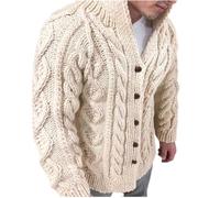 Men's Long-Sleeved Cardigan, Cable Knit, Chunky Knit Cardigan Warm in Winter Sweater Business Jacket Regular Fit, Ideal for Casual Looks S-3Xl,Beige,S