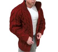 Men'S Long-Sleeved Cardigan, Cable Knit, Chunky Knit Cardigan Warm In Winter Sweater Business Jacket Regular Fit, Ideal For Casual Looks S-3Xl,Bordeaux Red,Xxl