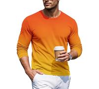 Men's Long-Sleeved Gradient Color T-Shirt Round Neck T-Shirts Comfortable Crew Neck Tops