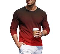 Men's Long-Sleeved Gradient Color T-Shirt Round Neck T-Shirts Comfortable Crew Neck Tops