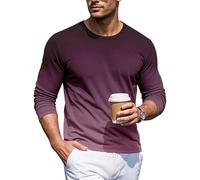 Men's Long-Sleeved Gradient Color T-Shirt Round Neck T-Shirts Comfortable Crew Neck Tops