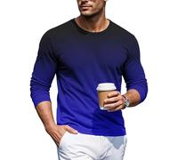 Men's Long-Sleeved Gradient Color T-Shirt Round Neck T-Shirts Comfortable Crew Neck Tops