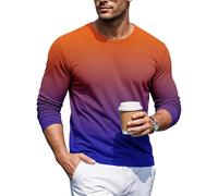 Men's Long-Sleeved Gradient Color T-Shirt Round Neck T-Shirts Comfortable Crew Neck Tops