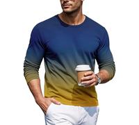 Men's Long-Sleeved Gradient Color T-Shirt Round Neck T-Shirts Comfortable Crew Neck Tops