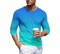 Men's Long-Sleeved Gradient Color T-Shirt Round Neck T-Shirts Comfortable Crew Neck Tops