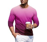 Men's Long-Sleeved Gradient Color T-Shirt Round Neck T-Shirts Comfortable Crew Neck Tops