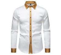 Men's Long Sleeved Shirt Business Casual Classic Buttoned Placket T-Shirt Lightweight Fashion Color Matching Work Shirts E-White XL