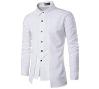 Men's Long Sleeved Shirt Business Casual Classic Work Shirts Lightweight Fashion Solid Color Buttoned Placket T-Shirt A-White XL