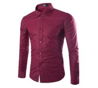 Men's Long Sleeved Shirt Classic Business Casual Buttoned Placket T-Shirt Lightweight Fashion Solid Color Work Shirts K-Wine Red XXL