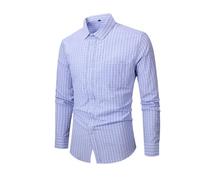 Men's Long Sleeved Shirt Lightweight Fashion Checkered Work Shirts Business Casual Classic Buttoned Placket T-Shirt K-Blue 3XL