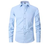 Men's Long Sleeved Shirt Lightweight Fashion Solid Color Buttoned Placket T-Shirt Business Casual Classic Work Shirts C-Blue 3XL