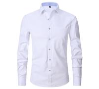 Men's Long Sleeved Shirt Lightweight Fashion Solid Color Buttoned Placket T-Shirt Business Casual Classic Work Shirts I-White 6XL