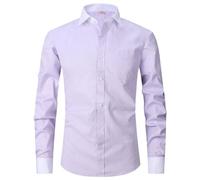 Men's Long Sleeved Shirt Lightweight Fashion Solid Color Buttoned Placket T-Shirt Business Casual Classic Work Shirts H-Light Purple M