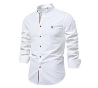 Men's Long Sleeved Shirt Lightweight Fashion Solid Color Work Shirts Classic Business Casual Buttoned Placket T-Shirt B-White S