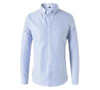 Men's Long Sleeved Shirt Lightweight Fashion Striped Work Shirts Business Casual Classic Buttoned Placket T-Shirt C-Light Blue 3XL