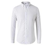 Men's Long Sleeved Shirt Lightweight Fashion Striped Work Shirts Business Casual Classic Buttoned Placket T-Shirt A-White XXL