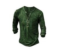 Men's Long-Sleeved / Short Sleeve Henley Shirt Men's Casual Shirt Vintage Casual Lightweight Cotton Slim Fit T-Shirt, A: Green, XXL