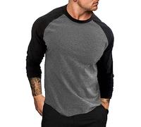 Mens Long Sleeved T-Shirts UK Clearance Cotton Pullover Shirts Casual Crew Neck T-Shirt Comfortable Patchwork Tops Stretch Slim Fit Shirts Lightweight Full Sleeve Tops Dark Gray