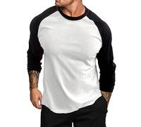 Mens Long Sleeved T-Shirts UK Sale Clearance Cotton Pullover Shirts Casual Crew Neck T-Shirt Comfortable Patchwork Tops Stretch Slim Fit Shirts Lightweight Full Sleeve Tops White
