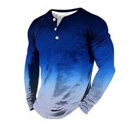 Men's Long Sleeved Three Button T Shirt 3D Gradient Printed Pullover T Shirt 2xlt Shirts for Men (Blue, XXXL)