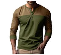 Men's Long-Sleeved V-Neck T-Shirt - Men's Work Blouse with Colour Blocks, Top Large Size Chic and Elegant Fashion Shirt with Buttons Basic Autumn and Winter Leisure Tunic