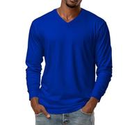 Mens Long Sleeves Cotton Shirts, T Sleeve Casual Pullover V Neck Top Muscle Longline Tee Shirt Grandad Tops Clothes (5XL, Royal Blue)