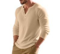 Men's Long Sleeves T-Shirt Classic Trend Casual Basic Shirt Lightweight Comfortable Breathable Solid Color T-Shirts L-Khaki S
