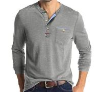 Men's Long Sleeves T-Shirt Classic Trend Casual Button Placket Shirt Lightweight Comfortable Breathable Solid Color T-Shirts O-Light Grey XXL