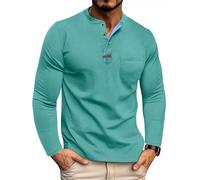 Men's Long Sleeves T-Shirt Classic Trend Casual Button Placket Shirt Lightweight Comfortable Breathable Solid Color T-Shirts H-Lake Green S
