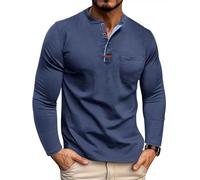 Men's Long Sleeves T-Shirt Classic Trend Casual Button Placket Shirt Lightweight Comfortable Breathable Solid Color T-Shirts K-Royal Blue S