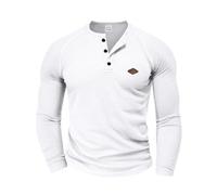 Men's Long Sleeves T-Shirt Classic Trend Casual Solid Color T-Shirts Lightweight Comfortable Breathable Button Placket Shirt B-White XL