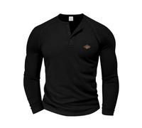 Men's Long Sleeves T-Shirt Classic Trend Casual Solid Color T-Shirts Lightweight Comfortable Breathable Button Placket Shirt E-Black S