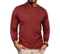 Men's Long Sleeves T-Shirt Classic Trend Casual Solid Color T-Shirts Lightweight Comfortable Fashion Basic Shirt F-Wine Red L
